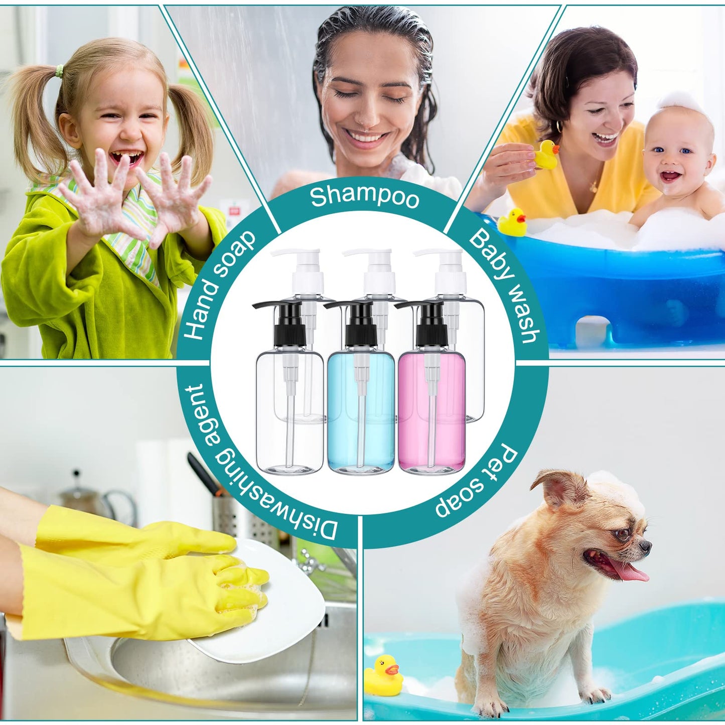 Eccliy 30 Pack 8 oz Clear Empty Lotion Bottles Plastic Pump Bottles Hand Dish Dispenser Round Containers Refillable Container Black White Pumping for Shampoo Conditioner Body Wash Cream Liquid Soap