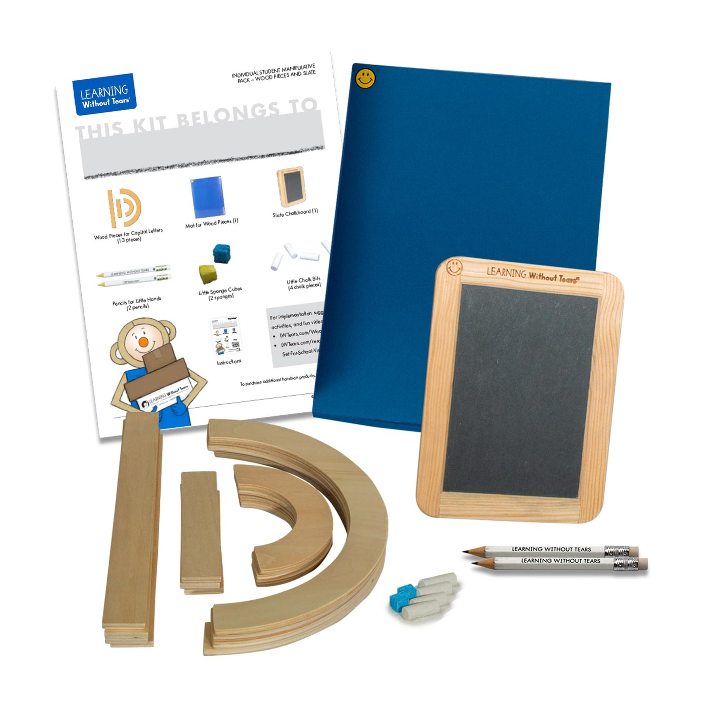 Learning Without Tears, Hands-On Student Pack for Building and Practicing Capital Letters and Numbers, Includes 13 Wood Pieces, Mat, Slate, Sponge Cubes, Chalk Bits and Pencils, Sensory & Motor