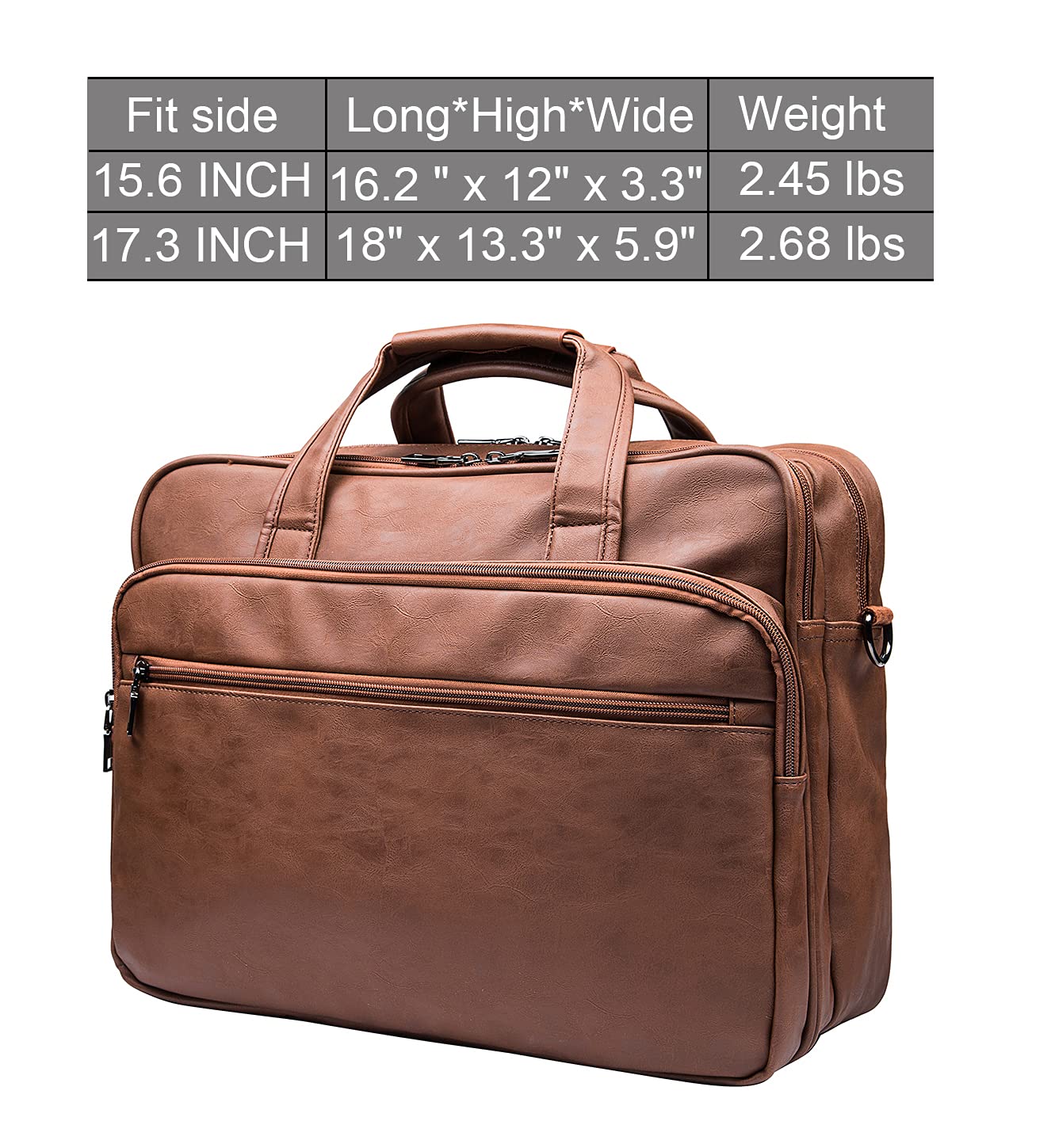 Seyfocnia Men's 17.3 Inches Laptop Bag, Brown Faux Leather Briefcase