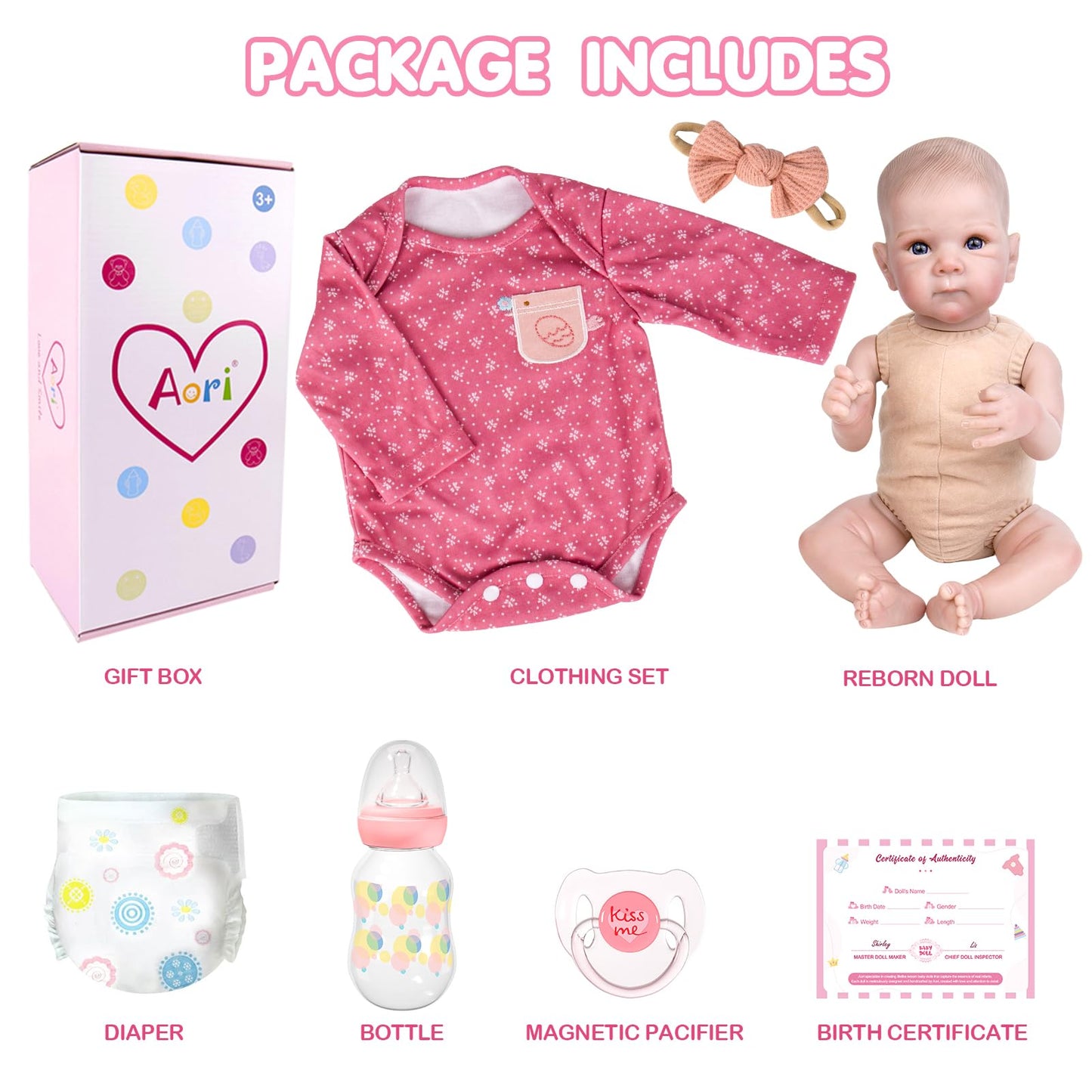 Aori Reborn Baby Dolls Girl - 20 Inch Realistic Newborn Lifelike Baby Doll with Hand-Painted Features & Weighted Cloth Body - Cuddle Companion Doll, Gift for Seniors, Collectors & Kids 3+