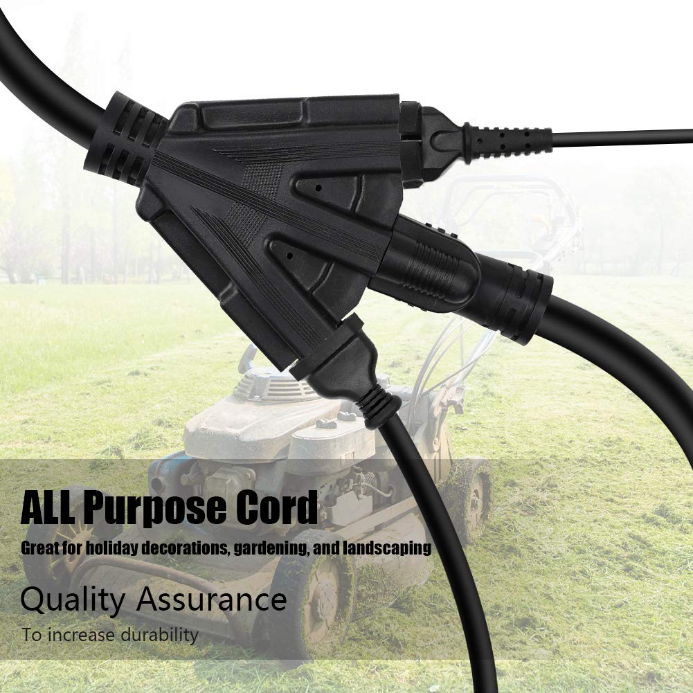 Mshyet 25FT 12/3 Outdoor Extension Cord, Heavy Duty 3-Outlet SJTW Indoor/Outdoor Three-Prong Power-Cord 12-Gauge Grounded 15-Amp 1875 Watts