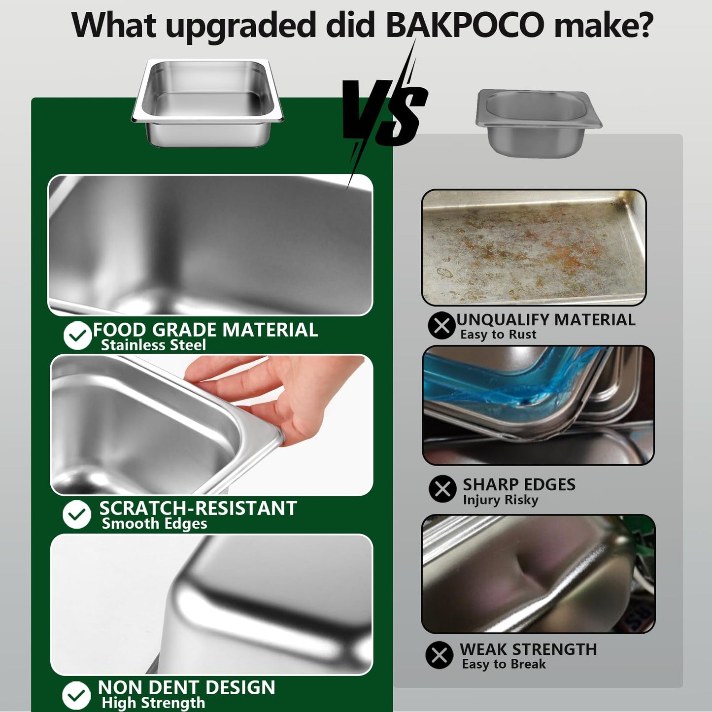 BAKPOCO Hotel Pan with Lid 1/2 Half Size - 4" Deep 4 Packs Stainless Steel Food Pan for Steam Table, Commercial Restaurant, Anti Jam, Buffet, Home