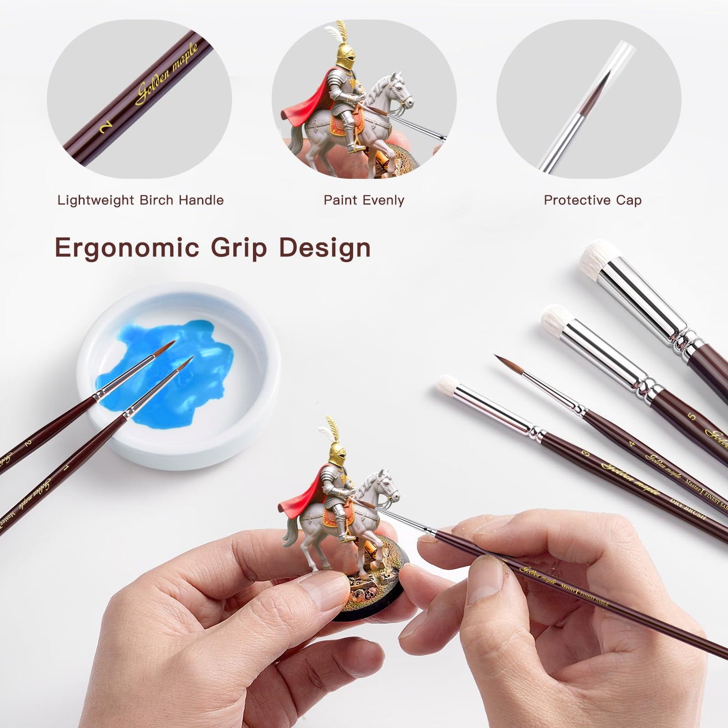 Kolinsky Sable Miniature Brushes Drybrushes for Miniature Set 7 pcs Paint Brushes for Miniature Oil Acrylics Model Paint Brushes #3, 5, 6