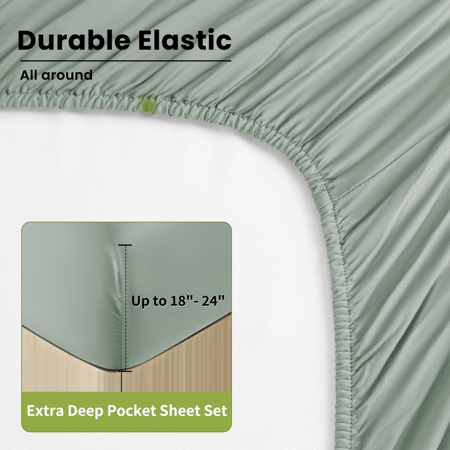 Shilucheng 100% Viscose Derived from Bamboo_Sheets, Extra Deep Pocket Sheets Fits 18"-24" Thick Mattress, Cooling & Breathable Bed Sheets 4Pcs, Hotel Silky Bedding Set (Queen,Sea Glass)