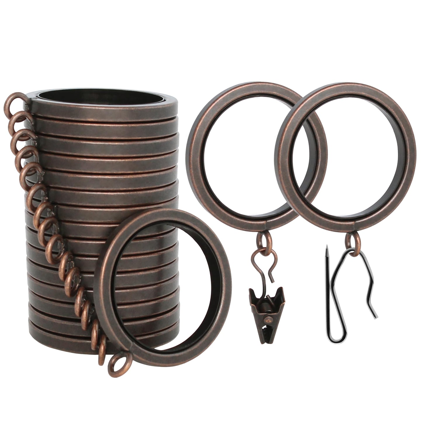 BlastHome® Luxury Curtain Rings - Premium Metal - Quiet, Smooth, Removable Nylon Inserts - Pinhooks & Clips Included - 1 1/2" Inside Diameter - 18 Rings for Two Standard Curtains - Oil Rubbed Bronze