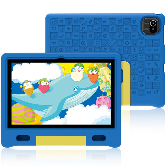 ApoloMedia Kids Tablet 10 inch, Tablets for Kids Ages 3-7 with EVA Case, 32GB Storage(TF Expand 512GB), Pre-Installed Google Kids Space, Family Link, Child Education Contents, 5000mAh Battery - Blue