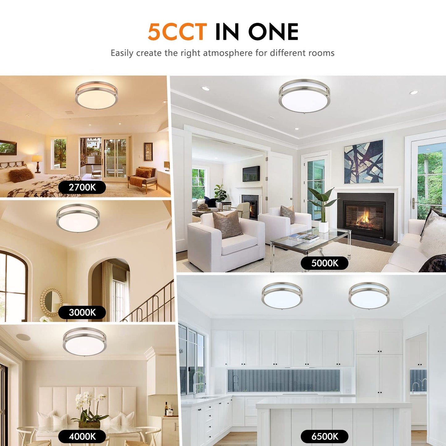 4-Pack 10Inch LED Flush Mount Ceiling Light Fixtures for Kitchen 30W, 5CCT 2700K 3000K 4000K 5000K 6500K, 3200LM Dimmable Ceiling Lights, Bright Ceiling Lamps for Bathroom Stairwell Bedroom, Nickel