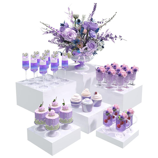 Buffet Risers, Food Display Risers for Party, White Acrylic Risers Display Stand for Buffet Table, Catering Displays for Dessert, Cube Box Nesting Riser with Hollow Bottoms (5"x6"x7"x8"x9"x10" 6 PCS)