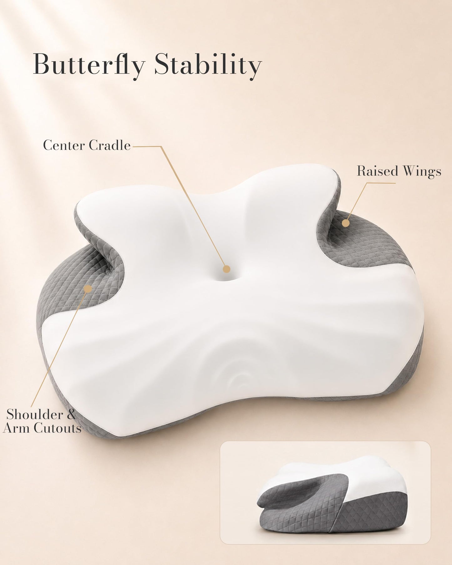 JKNJKN Cervical Neck Pillow for Neck Support, Orthopedic Memory Foam Pillow with Dual Height 4.3" & 5.1" Loft, Cooling Butterfly Contour with Arm Rest for Side and Back Sleepers