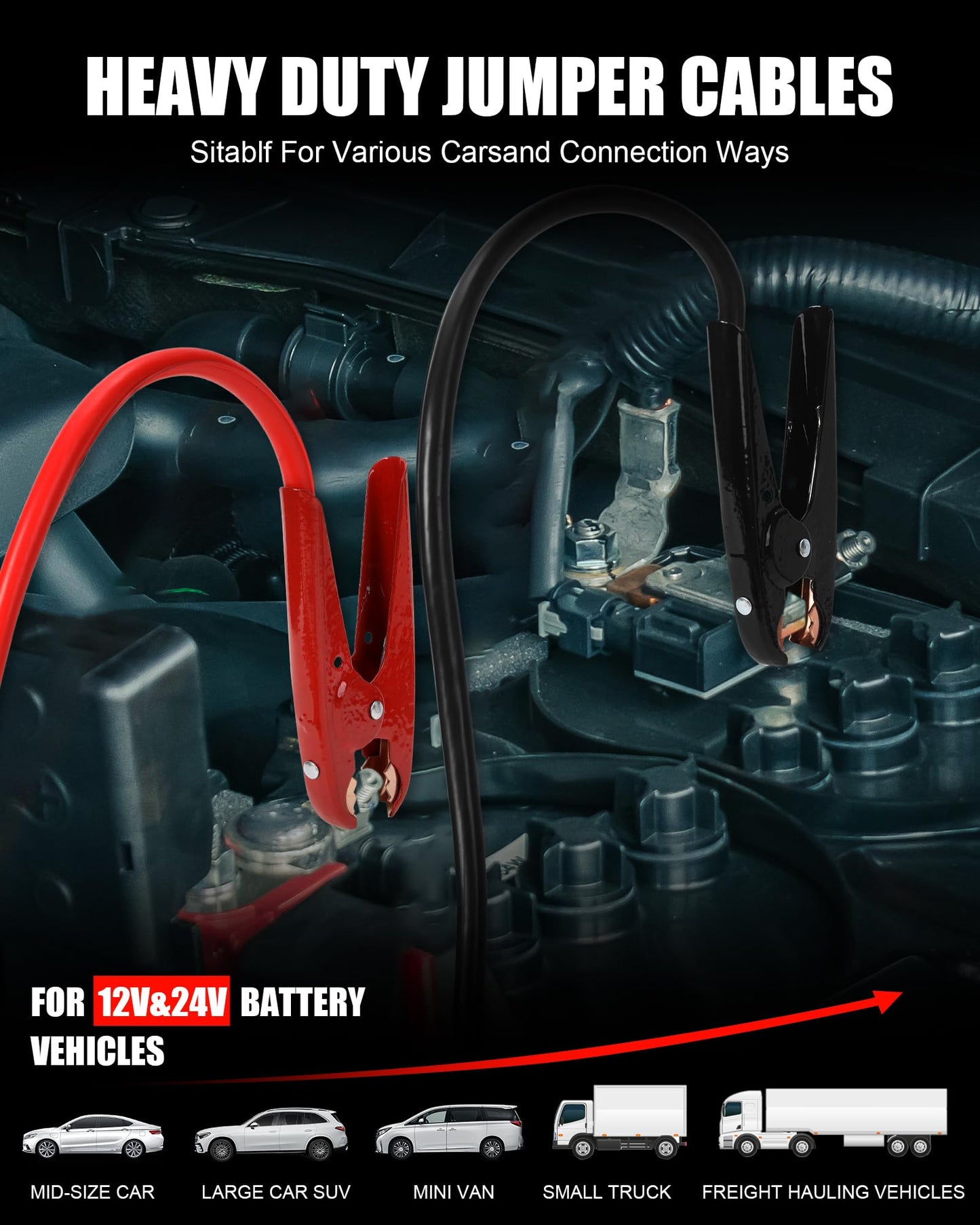 NOONE Heavy Duty Jumper Cables for Diesel Trucks - 1 Gauge 25 Feet extra long Booster Battery Cables with Permanent Installation kit and Quick Connect Plug for Car, SUV