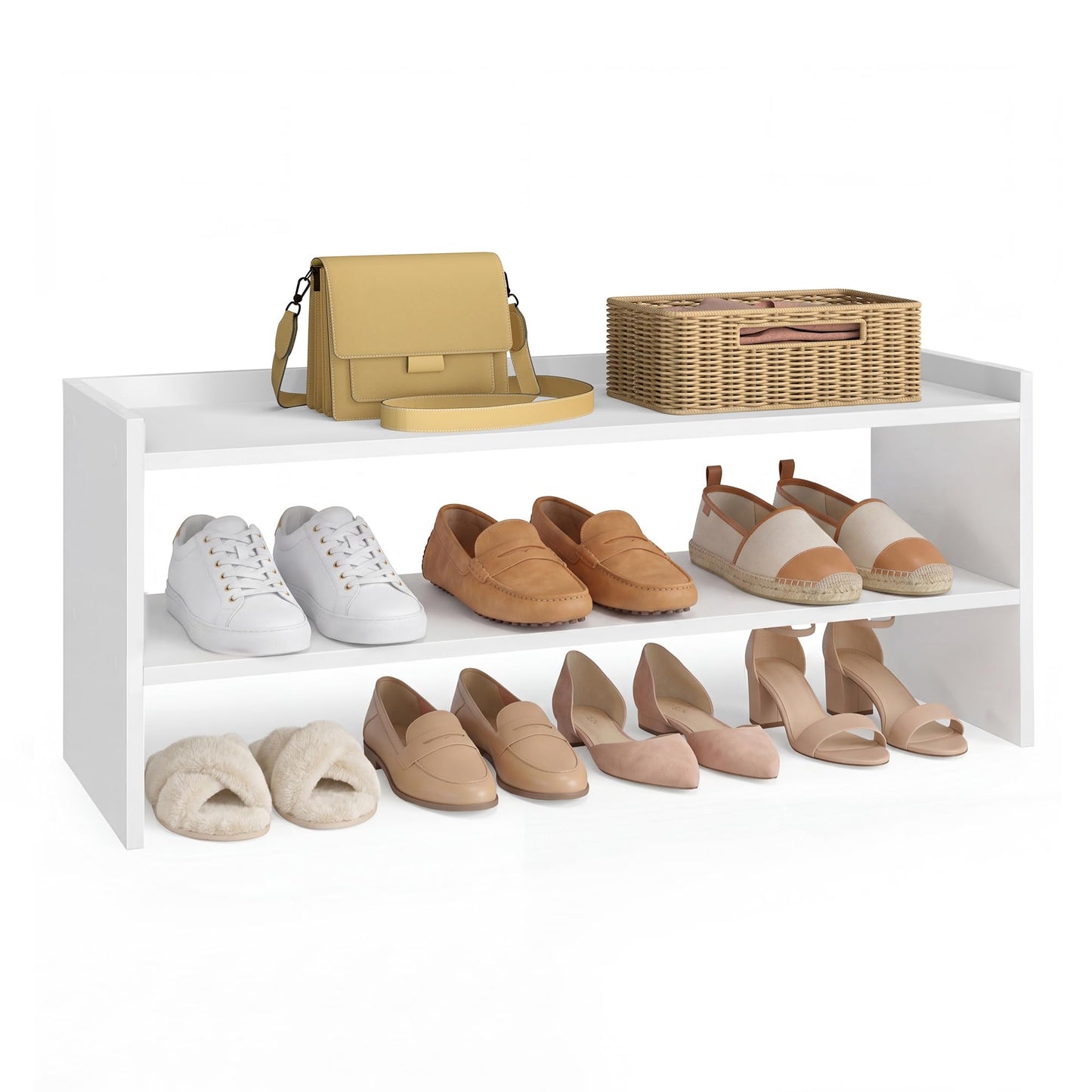 VASAGLE Shoe Rack for Closet, Stackable Shoe Organizer Shelf for Entryway, 2 Tiers, 11.7 x 32.3 x 14.2 Inches, White ULBS060WZ01S