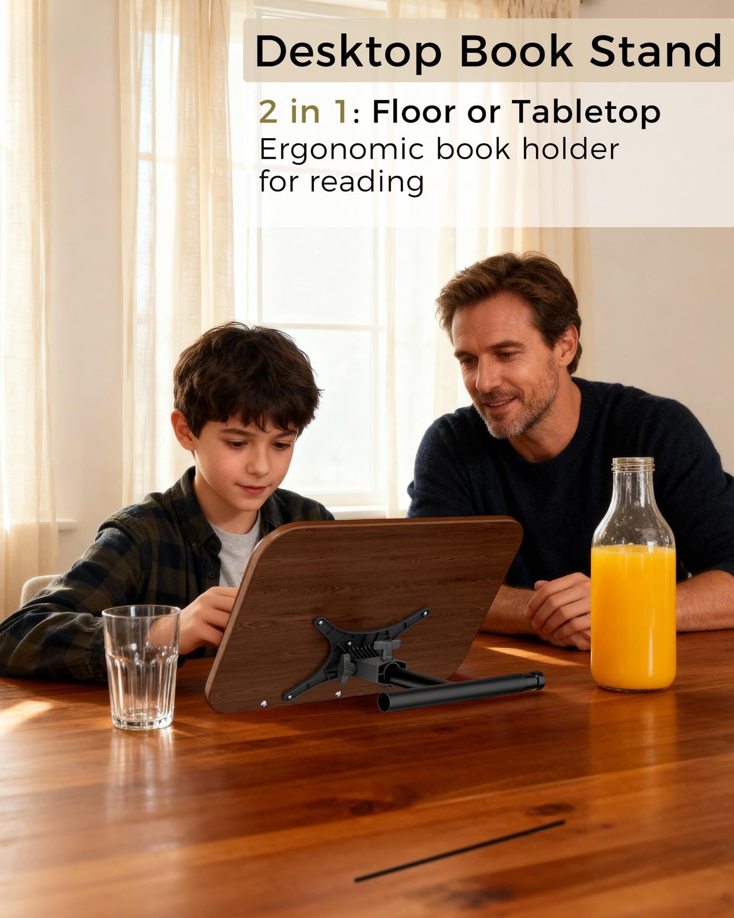 boostool Laptop Stand Floor, Wood Music Stand, Tablet Floor Stands Adjustable Height, Tall Book Stand Hands Free, for Projector, Office, Study, Brown