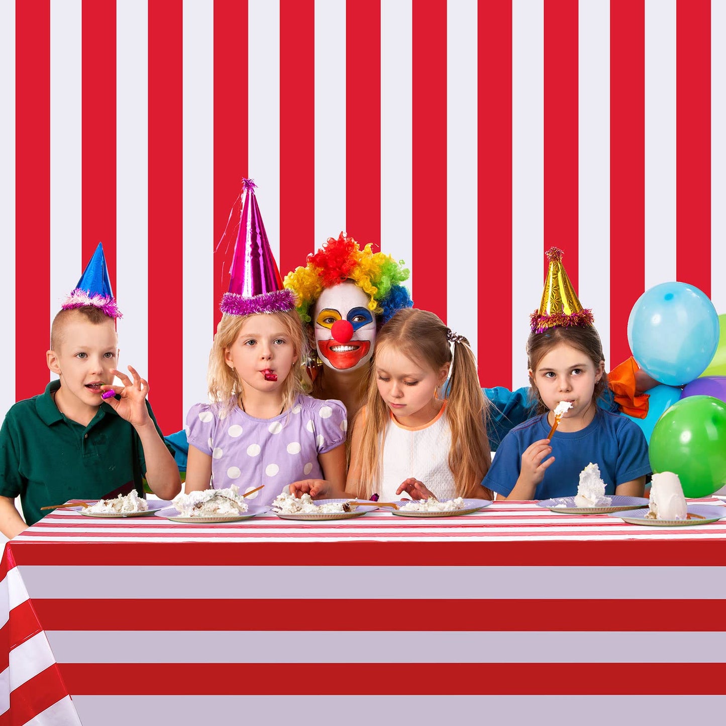 Ctosree 78.7 in x 100 ft Red and White Striped Tablecloth Roll Plastic Carnival Circus Tent Party Table Cover Red Brick Wall Backdrop for Birthday Party Circus Backdrop (Red and White, Striped)