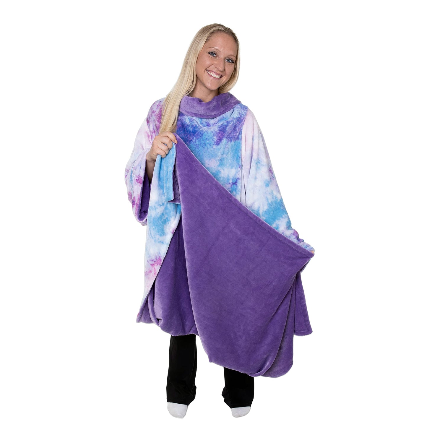 Snuggie The Original Wearable Blanket With Sleeves & Pockets | Reversible Throw for Adult Men & Women, Machine Washable, Gift for Holidays, As Seen on TV | One Size, Tie Dye/Purple, 71 x 54