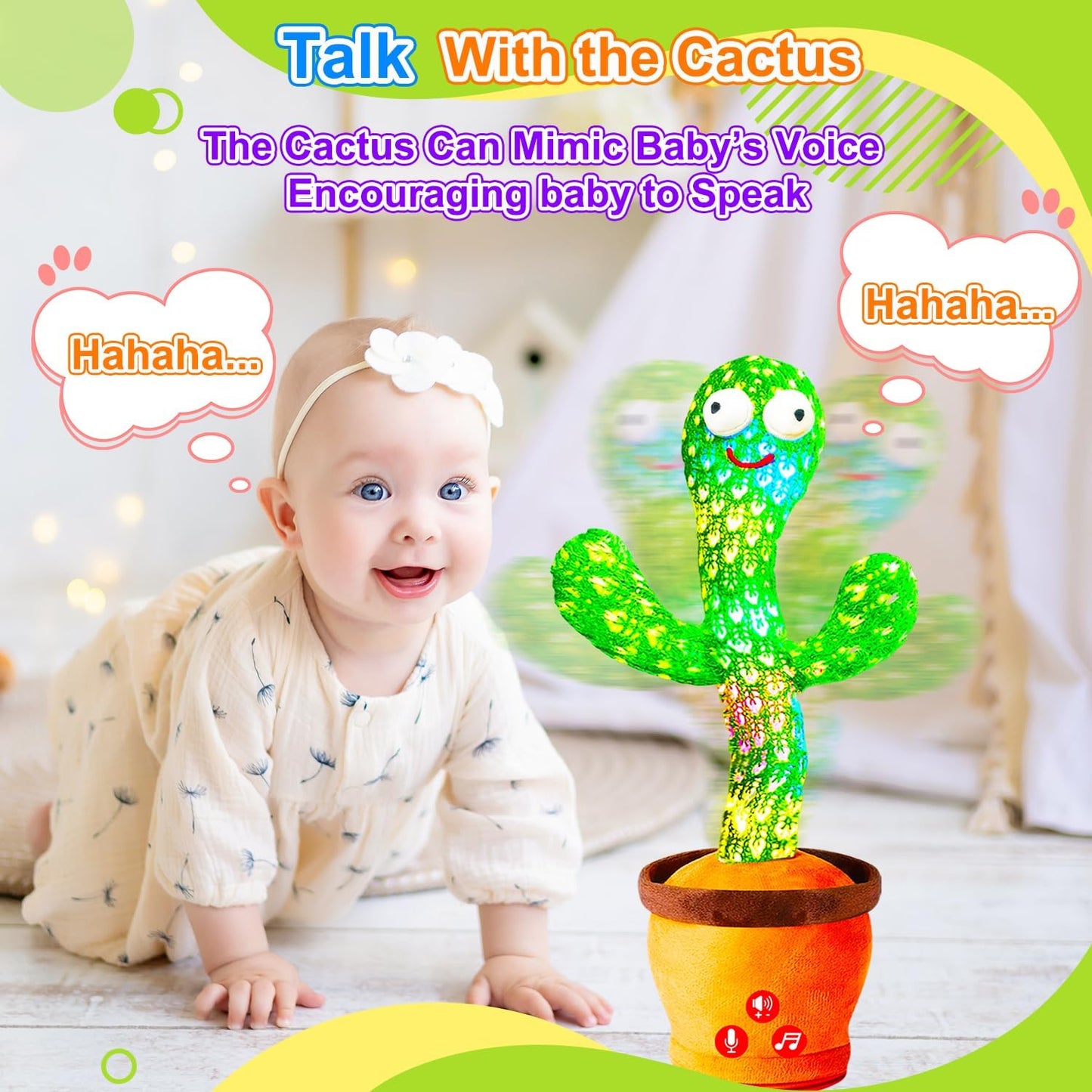 Vitosup Rechargeable Dancing Talking Cactus Toy for Baby Toddler, Volume Control, Singing, Mimicking, Repeating, Toddler Baby Toys, Birthday Gifts for Boys Girls