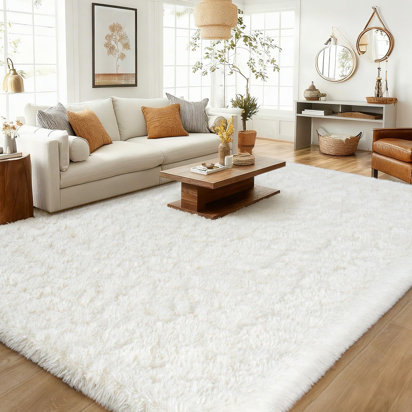 8x10 Area Rugs for Living Room Bedroom, Ultra Soft Fluffy Cream White Large Rug Carpet for Bedroom, Upgrade Non-Slip Fuzzy Shag Plush Rugs for Nursery Boys Girls Kids Room Modern Indoor Home Decor