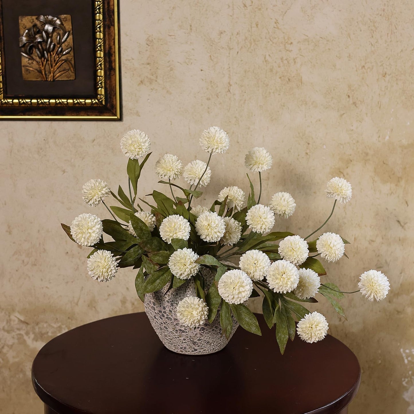 VIERENA 12 Pcs Faux Silk Pompon Mum Artificial Flowers for Vase -27", Bulk Fake Chrysanth Branches with Stems for DIY Bouquet Centerpieces Wedding Fillers Arrangements Shower Decorations (Cream)