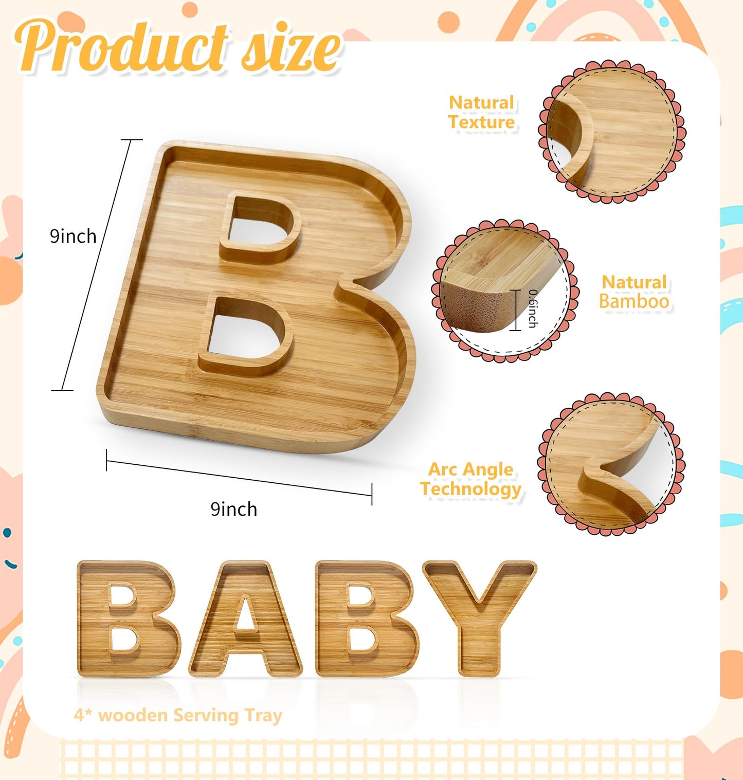 4Pcs Baby Shower Wooden Charcuterie Baby Shaped Letter Serving Tray Board Dish Decorative Platter for Snack Food Cake Cookies for Baby Shower Birthday Party(Wood)
