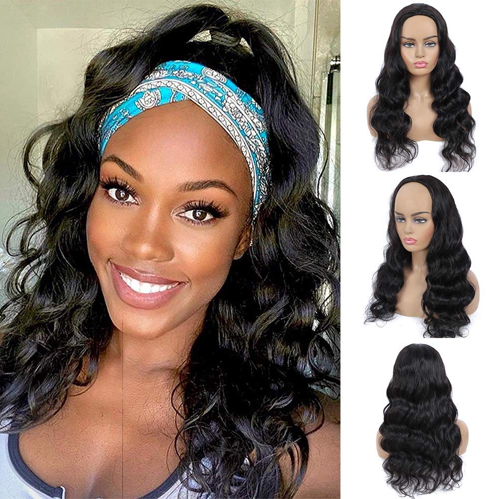 Urbeauty Half Wigs for Black Women Human Hair 14 inch Body Wave Human Hair Wigs, 10A Clip on Wig for Black Women Brazilian Virgin Human Hair 3/4Wigs
