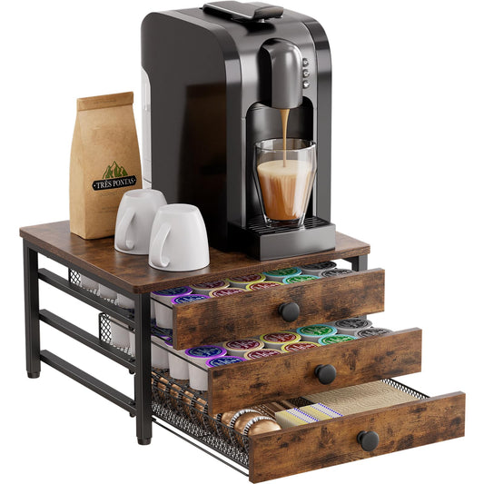 Coffee Pod Holder for Countertop, 3 Tier K Cup Holder Drawer, Coffee Bar Organizer 60 Coffee Pods Storage Organizer with Sliding Drawer for Coffee Station