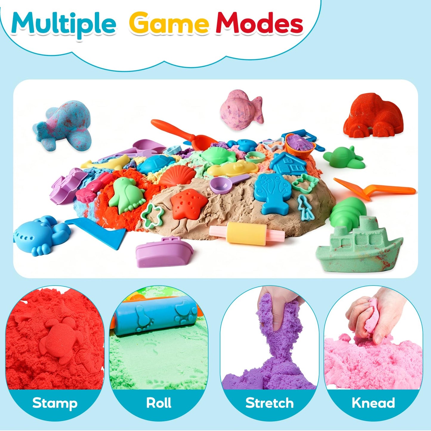 FURWEY 17.6lbs Play Sand, Mixed Packaging of 8-Color Sensory Sand with 22 Molds, Suitable for Children to Shaping, Squeezing and Sculpting
