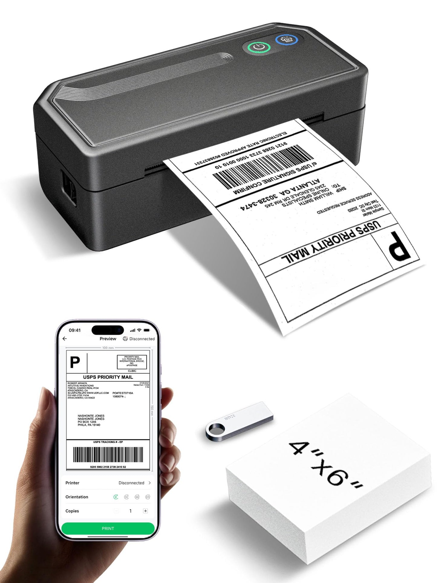 PKMHLXS Shipping Label Printer 4x6 Bluetooth Thermal Label Printer for Small Business, Warehouse or Home Office, Compatible with Windows iOS Android Mac, USPS Amazon Etsy