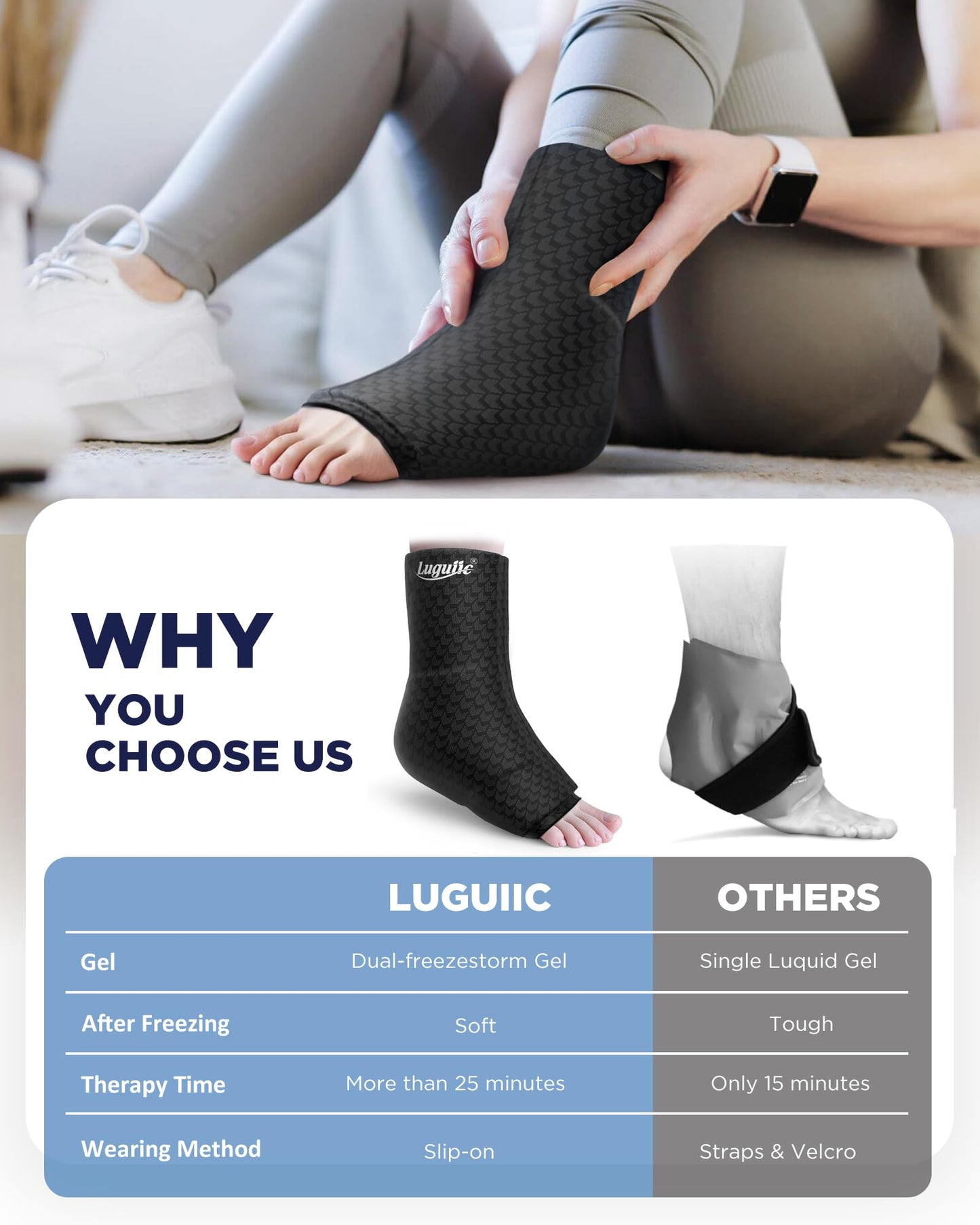 Ankle Ice Pack Wrap with Dual-Freezestorm Cooling Gel for Sprained, Ice Ankle Wrap with Cold Compression & 360°Coverage for Achilles Tendonitis, Swelling Relief and Surgery Fracture Recovery(Large)