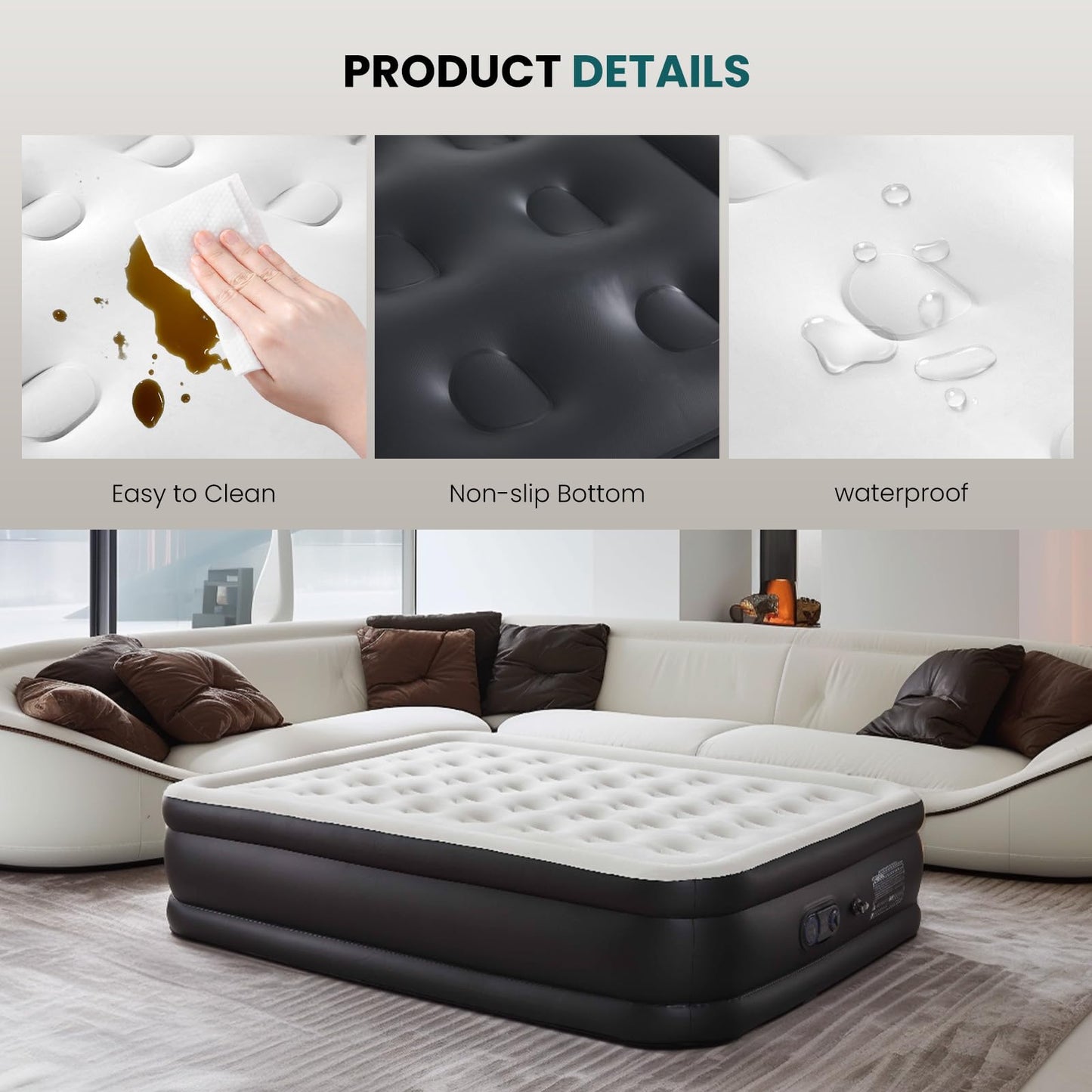 DUMOS Twin Air Mattress - 16" Inflatable Blow Up Airbed with Built-in High Capacity Pump, Double Height, Non-Slip Bottom Design, Weight Capacity 660 lbs Air Bed for Home or Camping