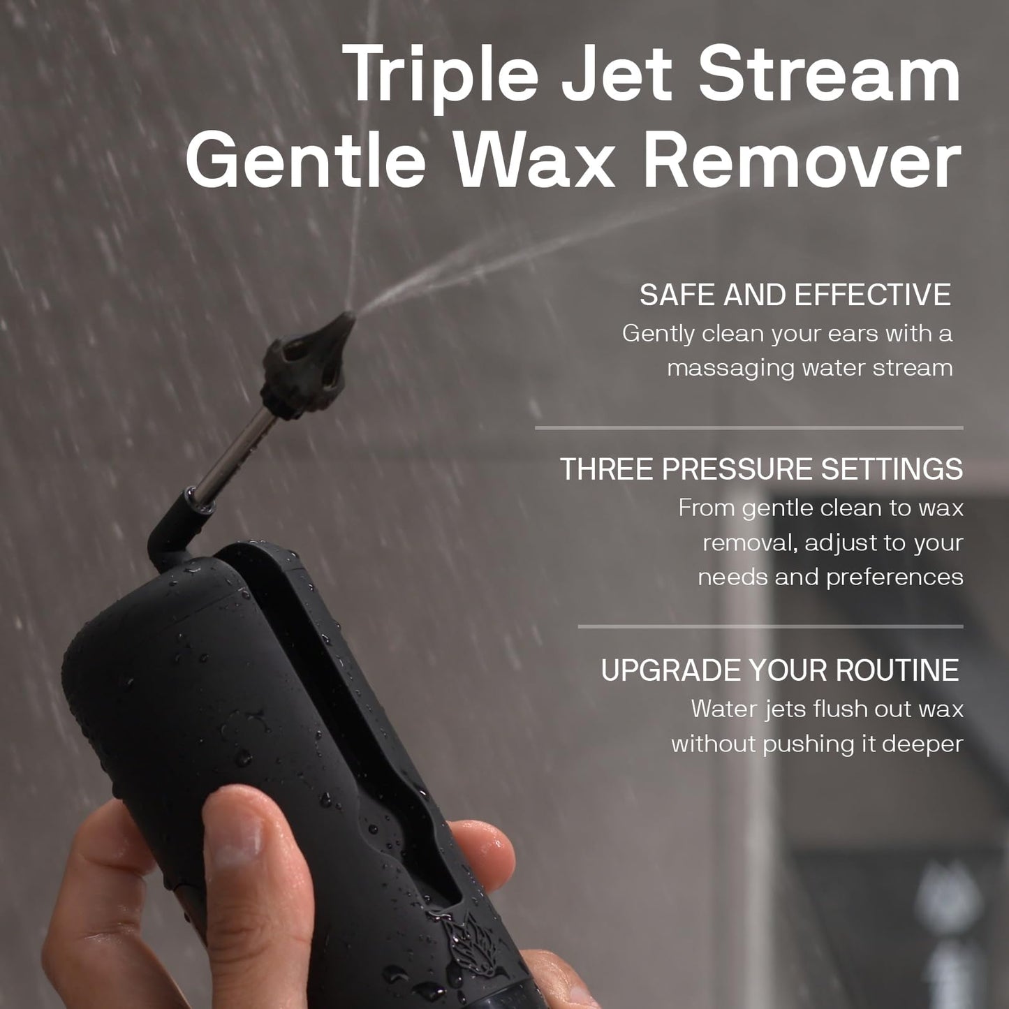 Wush Pro By Black Wolf- Deluxe Water Powered Ear Cleaner- Safe & Effective- Electric Triple Jet Stream 3 Pressure Settings For Ear Wax Buildup- Ear Wax Removal Kit- Water Resistant USB Rechargeable