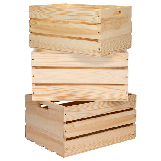 Extra Large Pine Wood Crates For Storage, Vinyl Records Storage Crates,The Storage Crates Are Made Of Pure Natural Solid Wood,Exuding Natural Pine Flavor,Unfinished Wooden Crates For Display . (3)