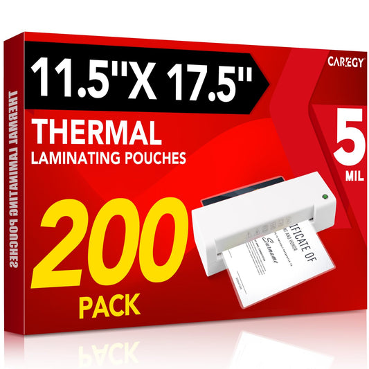 CAREGY 200 Pack Laminating Sheets, Hold 11 x 17 Inch Sheet, 5 Mil Clear Thermal Laminating Pouches 11.5 x 17.5 Inch Lamination Sheet Paper for Laminator, Round Corner