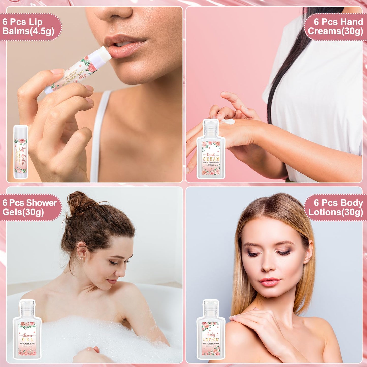 6 Sets Baby Shower Game Prizes for Winners Baby Shower Favors Gifts Include Lip Balms Hand Creams Body Lotions Bath Loofah Sponges Gift Bags
