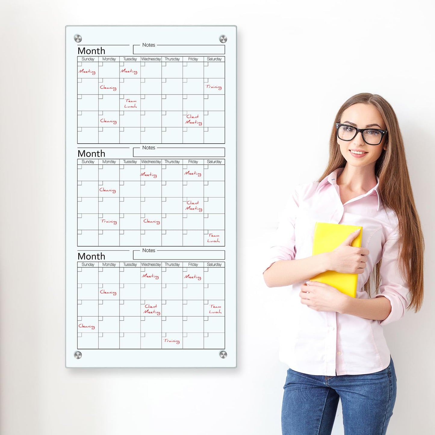 Kritkin Glass Whiteboard Calendar 36 x 18 3 Month Dry Erase Calendar White Board Planner Glass Large Wall Mounted with Marker Tray for Wall Home Office