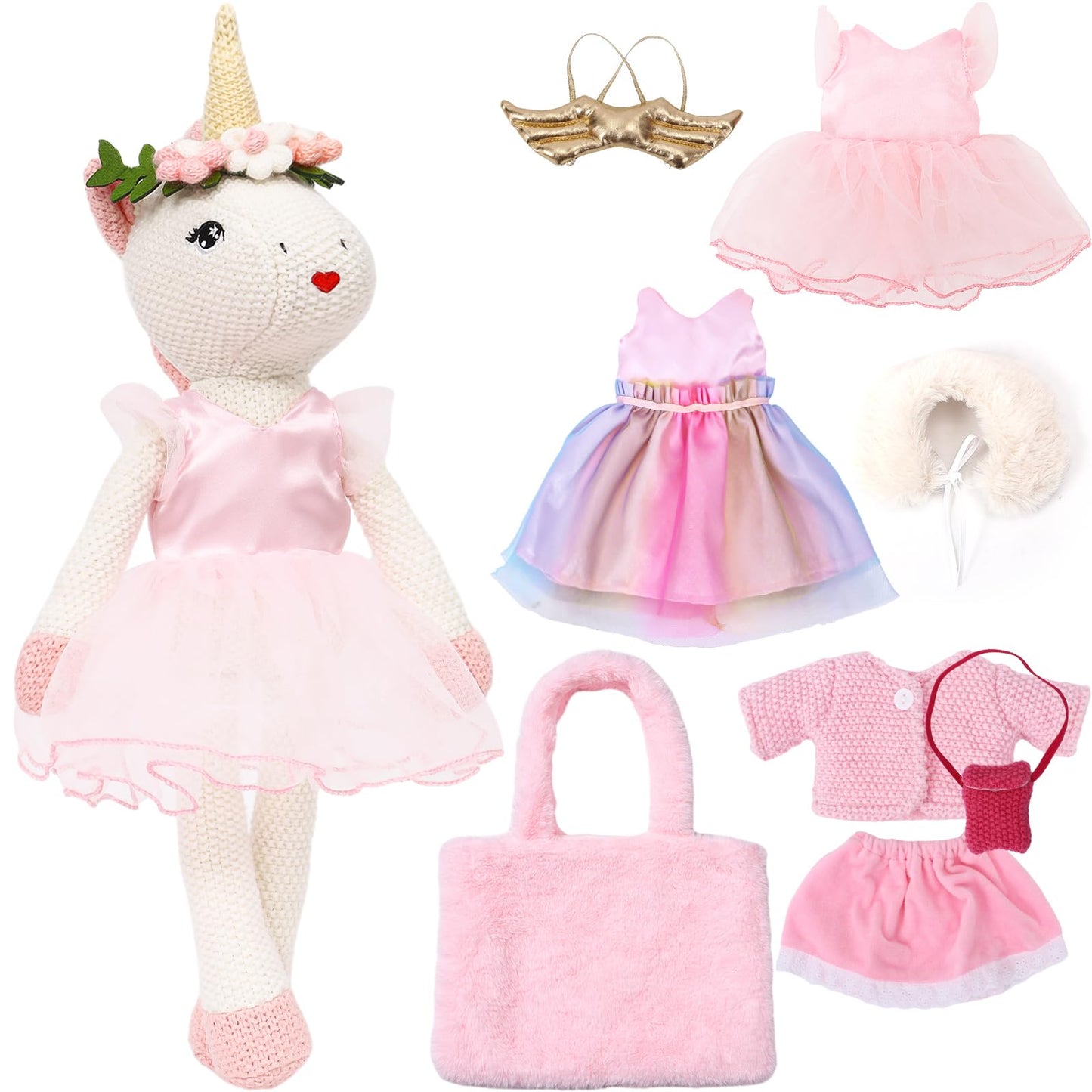 Unicorn Stuffed Animal Furry Bag & Fluffy Dress