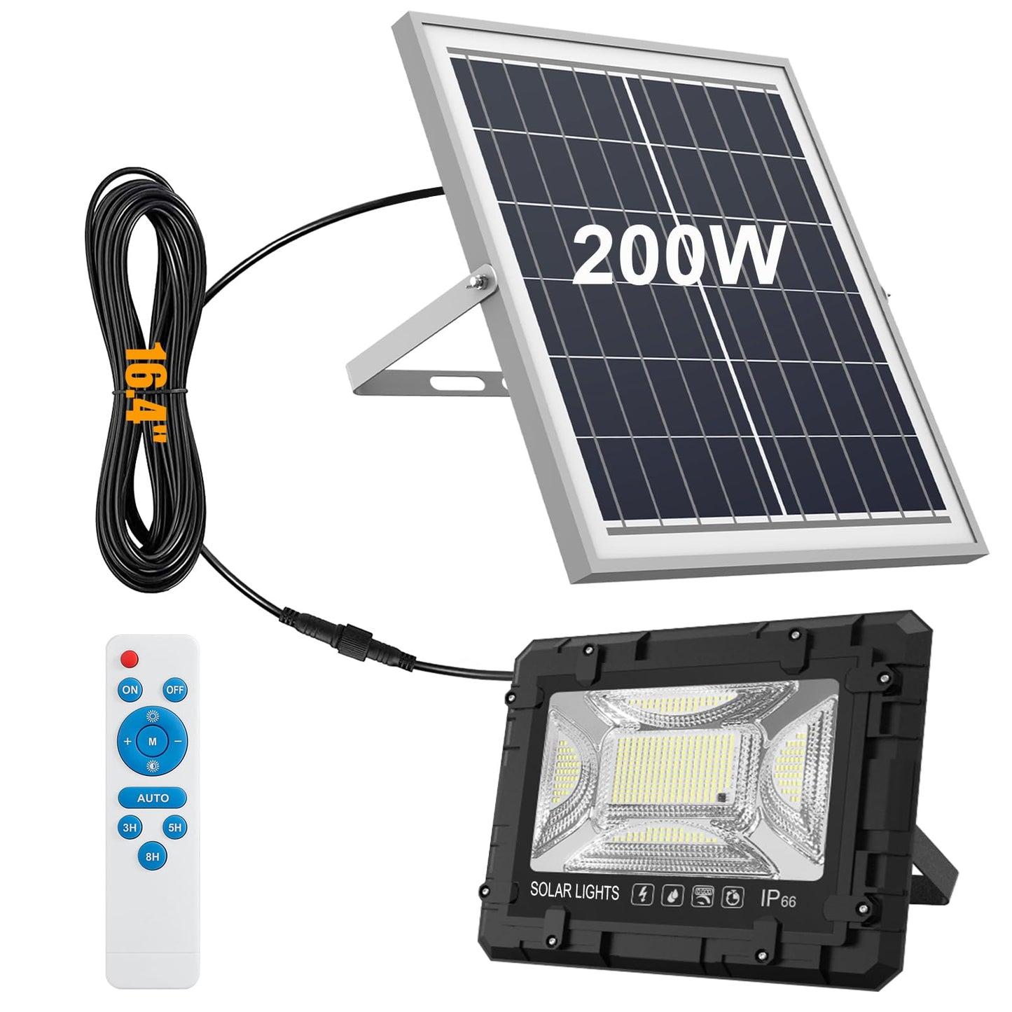 TFKK 200W Solar Street Light Waterproof, 16ft Wire 20000LM LED Security Flood Lights Outdoor, Automatic Dusk to Dawn Solar Lights Outdoor for Outside Garden Yard Path Parking Lot