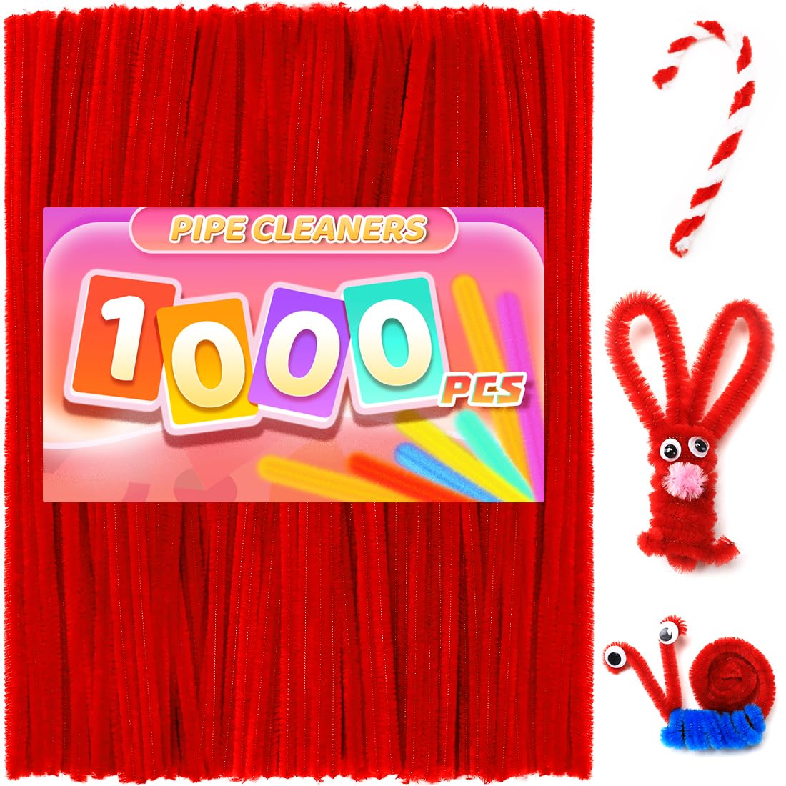 Praisebank 1000pcs Red Pipe Cleaners, Craft Pipe Cleaners, Wire Craft Supply