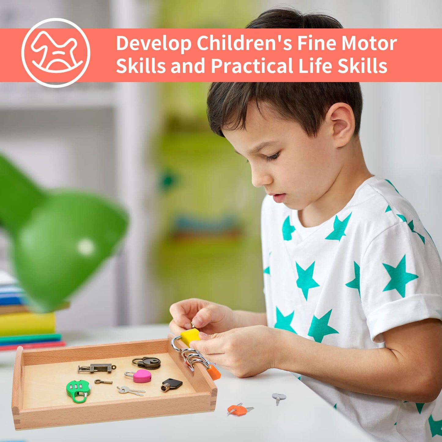 MIKNEKE Montessori Lock and Key Toy Set for Toddlers, Toy Keys Homeschool Preschool Learning Activities, Wooden Montessori Materials Learning & Education Toys for 3+ Year Old Kids