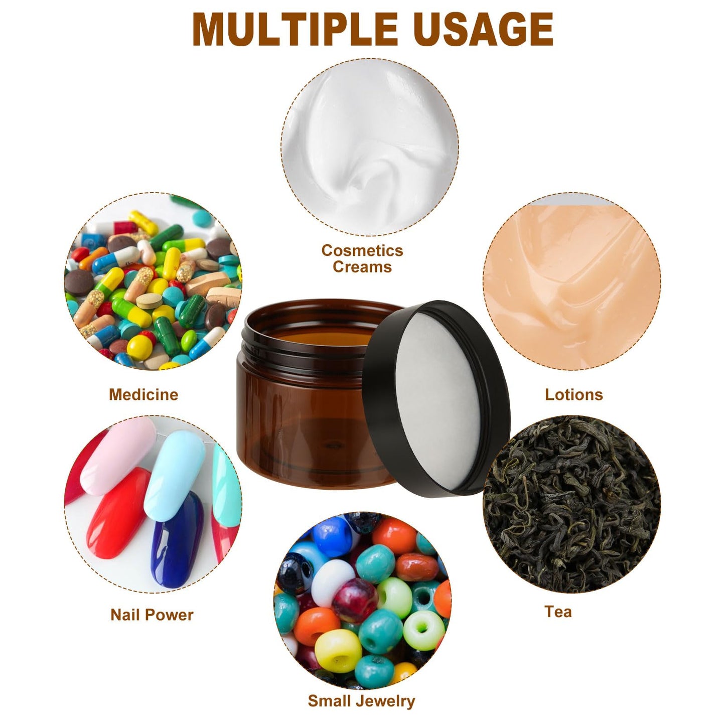 JMIATRY 50Packs 4OZ Plastic Amber Jars with Lids Refillable Ambers Plastic Jar 120ML/4 Ounce Empty Amber Containers for Cream, Cosmetic, Body Butter, Lotion
