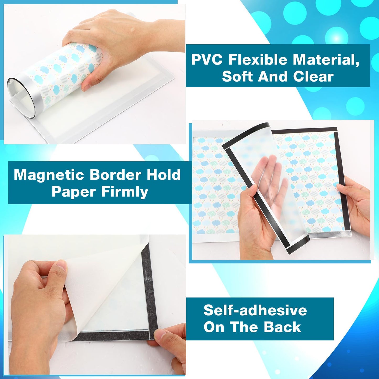 Leinuosen 24 Pcs 8. 5 x 11 Inch Magnetic Signs Holders Bulk Self Adhesive Picture Frames Document Holder Wall Mount for Windows Wall Door Home Office(Silver)