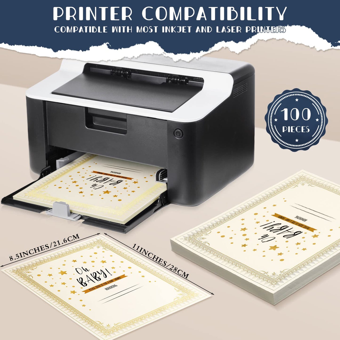 Fainne 100 Sets Certificate Paper Kit Single Sided Awards Holder with Foil Border for 8.5 X11 Certificate Covers Award Seals Stickers Diploma Covers(Black)