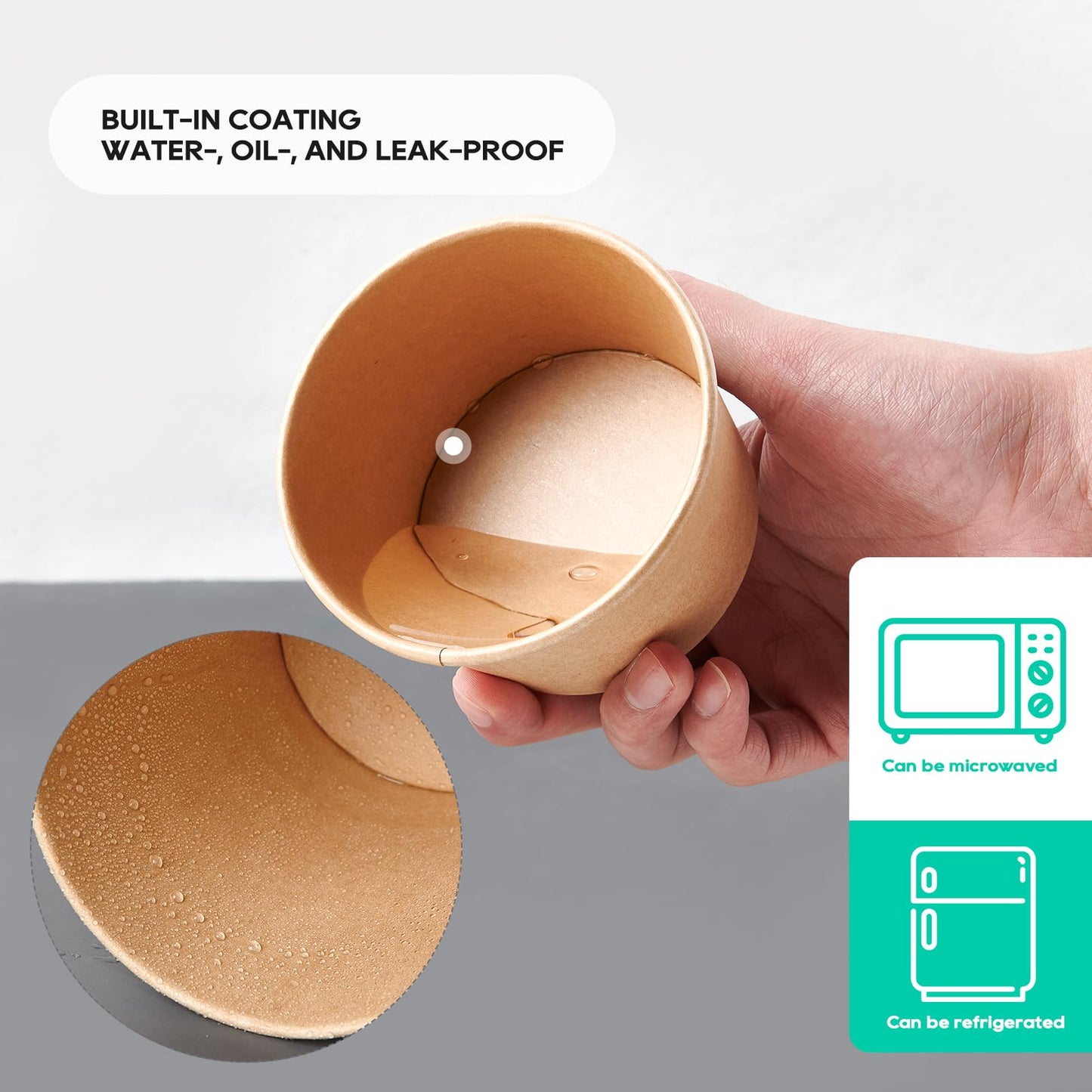 50pack 8oz Paper Soup Containers with Lids, Disposable Kraft Paper Food Cups, Ice Cream Cups, Food Storage with Lids, Microwavable and Freezer Safe, Suitable for Christmas Thanksgiving (Brown)