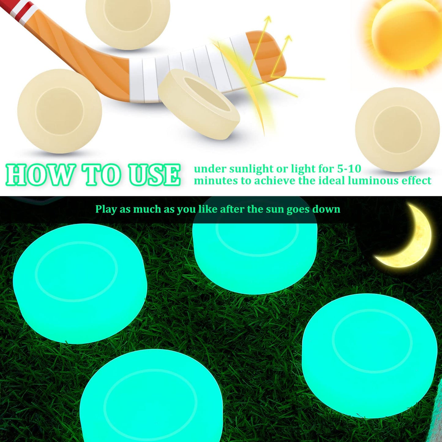 Ice Hockey Puck Glow in The Dark Party Pucks Green Floor Puck for Kids Adults Youth Outdoor Games Gifts(24 Pcs)