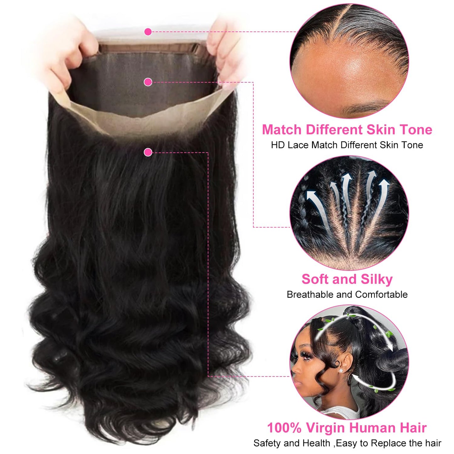 360 Lace Front Wigs Human Hair 360 Body Wave Full Lace Front Wigs Human Hair Pre Plucked With Baby Hair 200% Density HD Transparent Lace Front Human Hair Wigs For Women Natural Color (24 Inch)