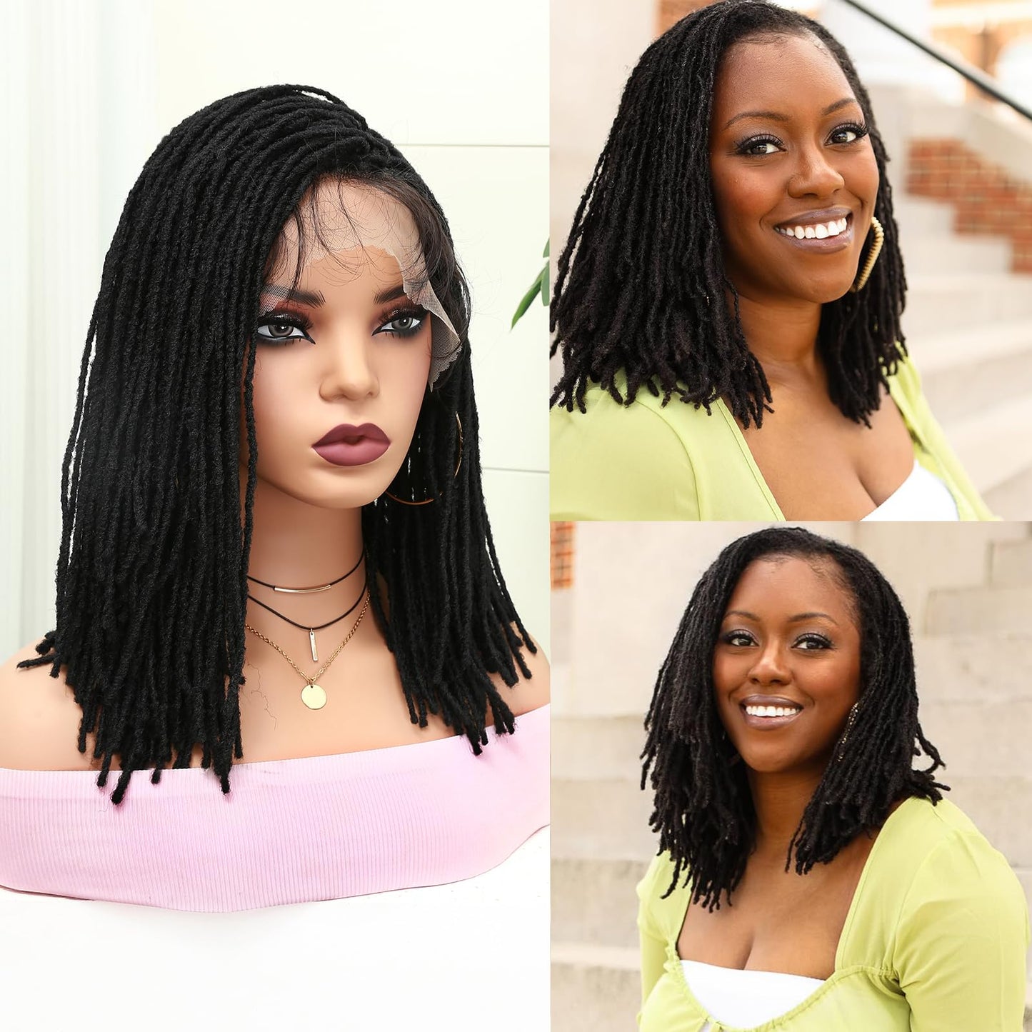 Lady Miranda Full Lace Dreadlock Wig with Baby Hair Pre Plucked Knotless Square Part Faux Locs Wig Braided Wigs for Black Women Full Double Lace Wig Dreadlocks Crochet Hair for Black Women