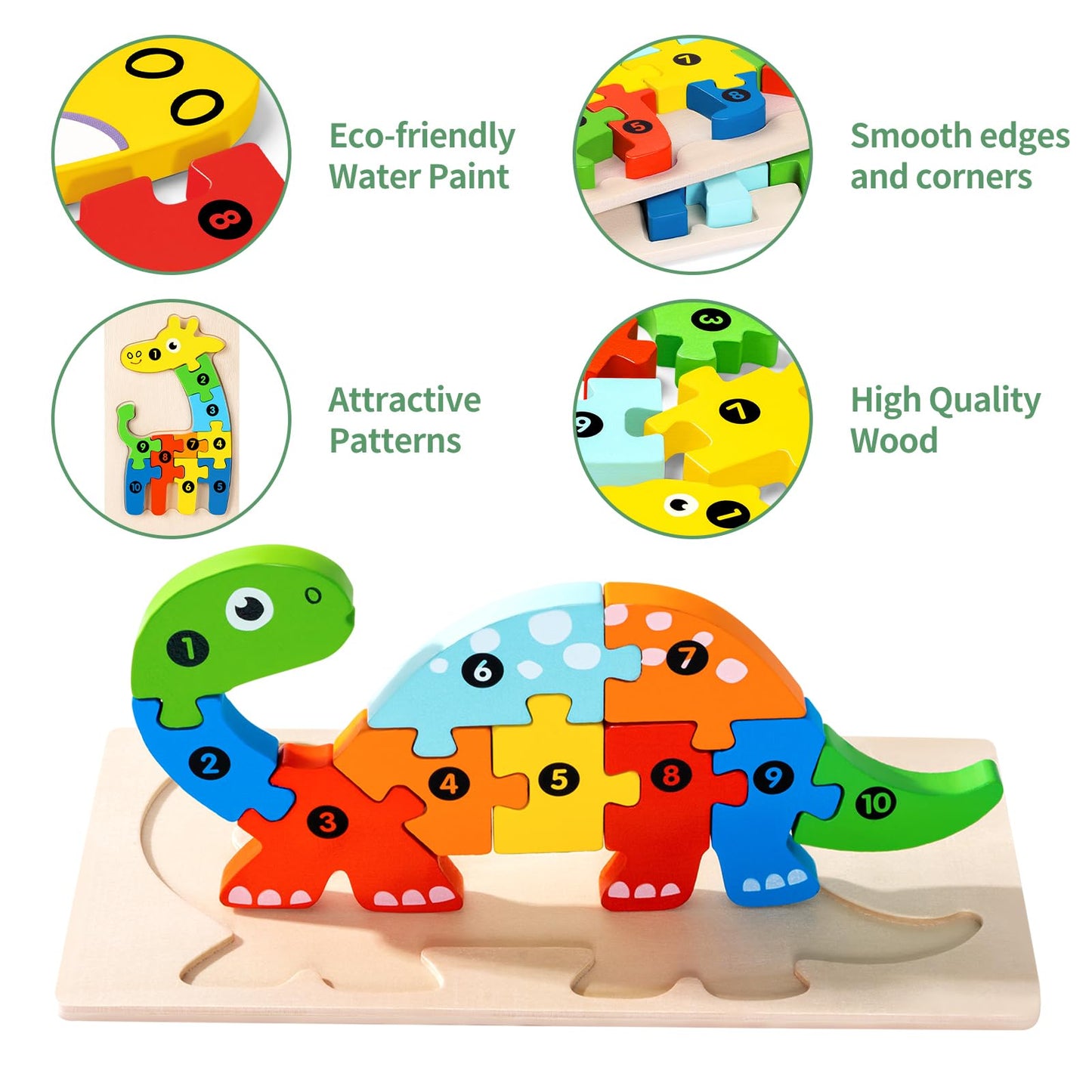 7 Pack Wooden Puzzles for Toddlers 3-5, Montessori Animal Puzzles for Kids Ages 3-5 with Numbers 1-10, Preschool Learning Educational Toys for 3 4 5 Year Old Boys Girls Birthday Gift
