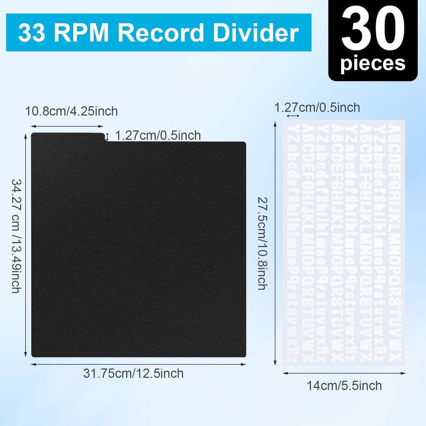 Gueevin 30 Pcs Vinyl Record Divider 12.5 x 13.49 Inch Vinyl Record Accessories with White A-z Stickers for Organizing Protection