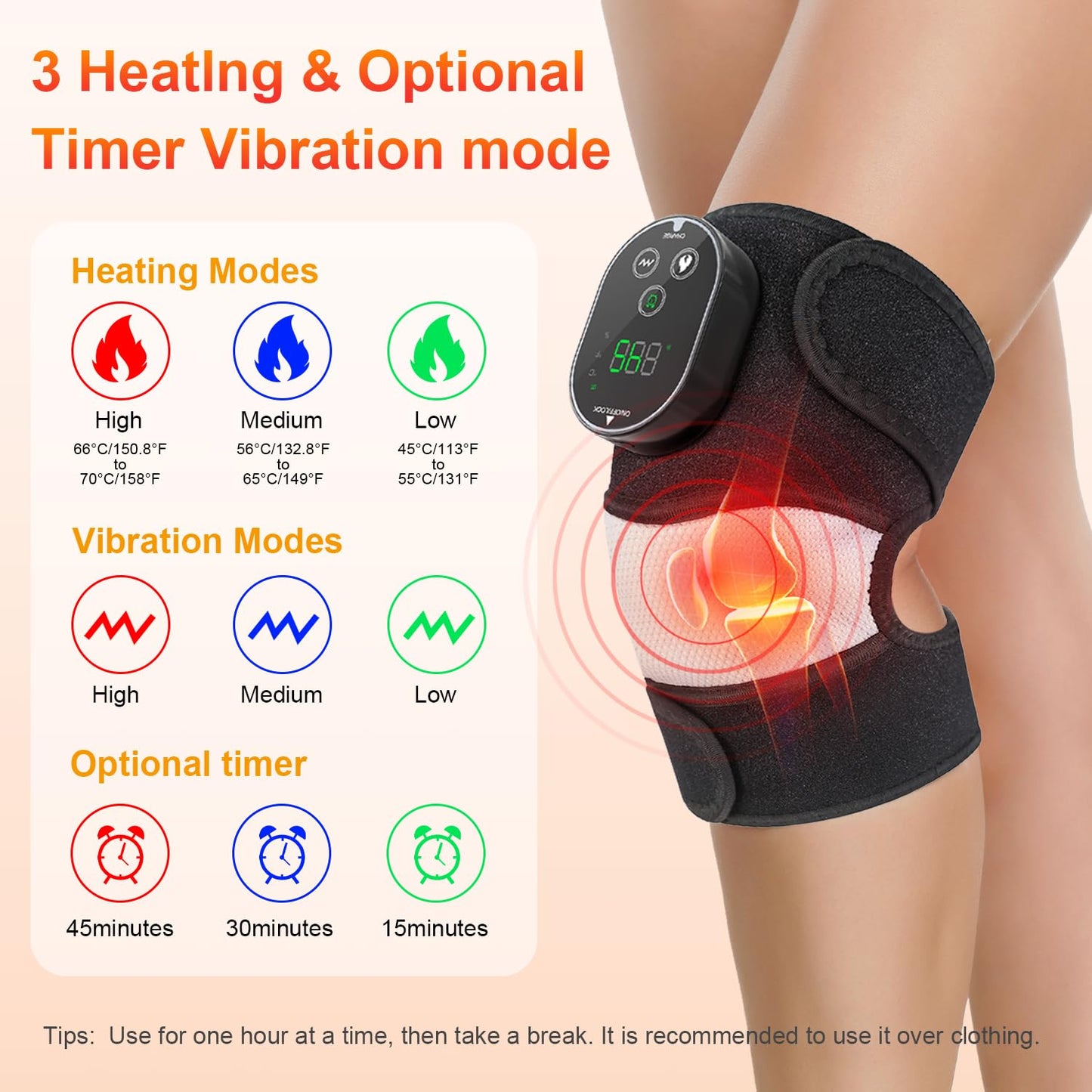 YUANBO Cordless Heated Knee Massager 3-in-1 Electric Knee Massager with Heat for Knee Heating Pad Elbow Shoulder Pain Relief Wrap with 3 Vibration & 6 Heating Modes