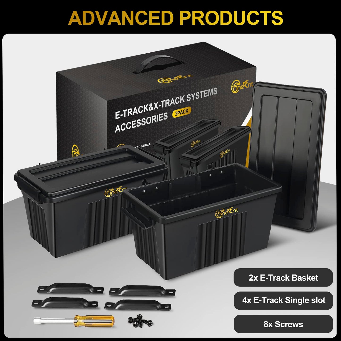 Onesnt 2 Pack E-Track Basket Storage Bin for E Track Accessories for Enclosed Trailer- System to Tool Organizer Workshop, Garage