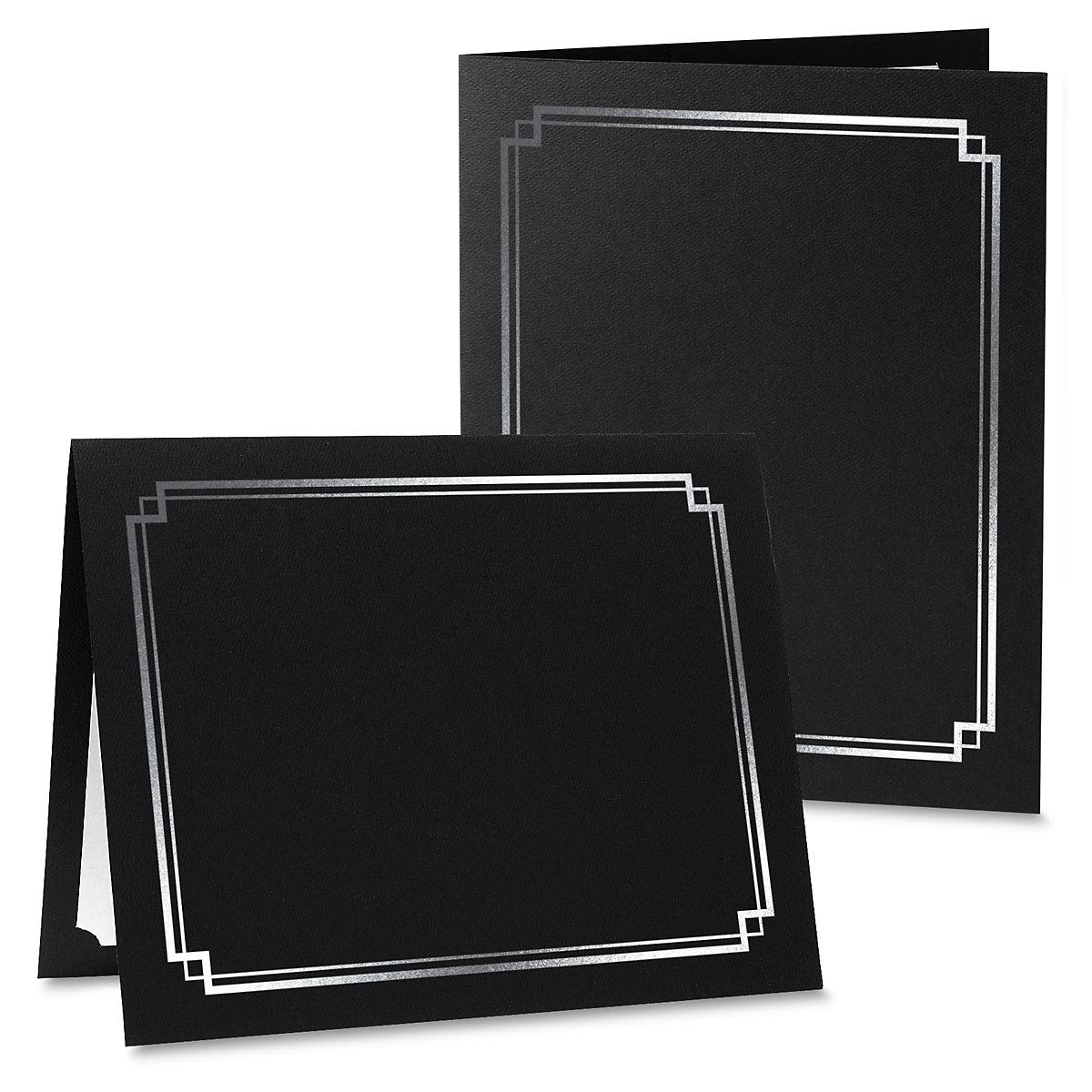 Classic Black and Silver Foil Certificate Folders - Pack of 50, Linen Cover 80 lb. Stock, Folded, Die-Cut Corners, for Office, Business Awards, Graduation, School Diploma Holder, 9-1/2" x 12"