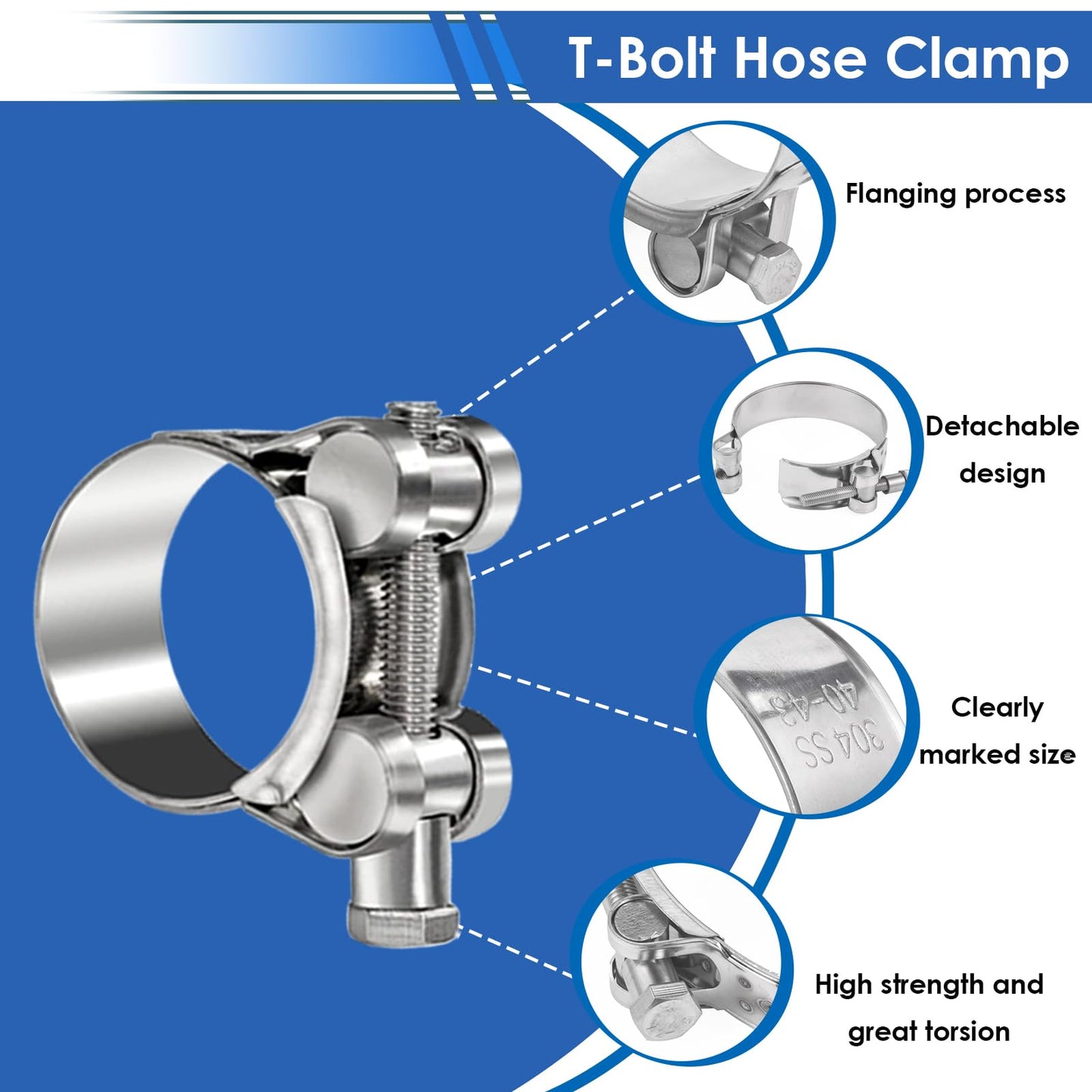 smseace 36Pcs 17-47mm T-bolt Hose Clamps 304 Stainless Steel 9-sizes Heavy Duty T bolt Hose Clamps with M8 and M10 Socket Wrenches